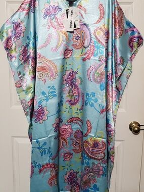 Ashro Light Blue Paisley Caftan with Pink & Purple Accents